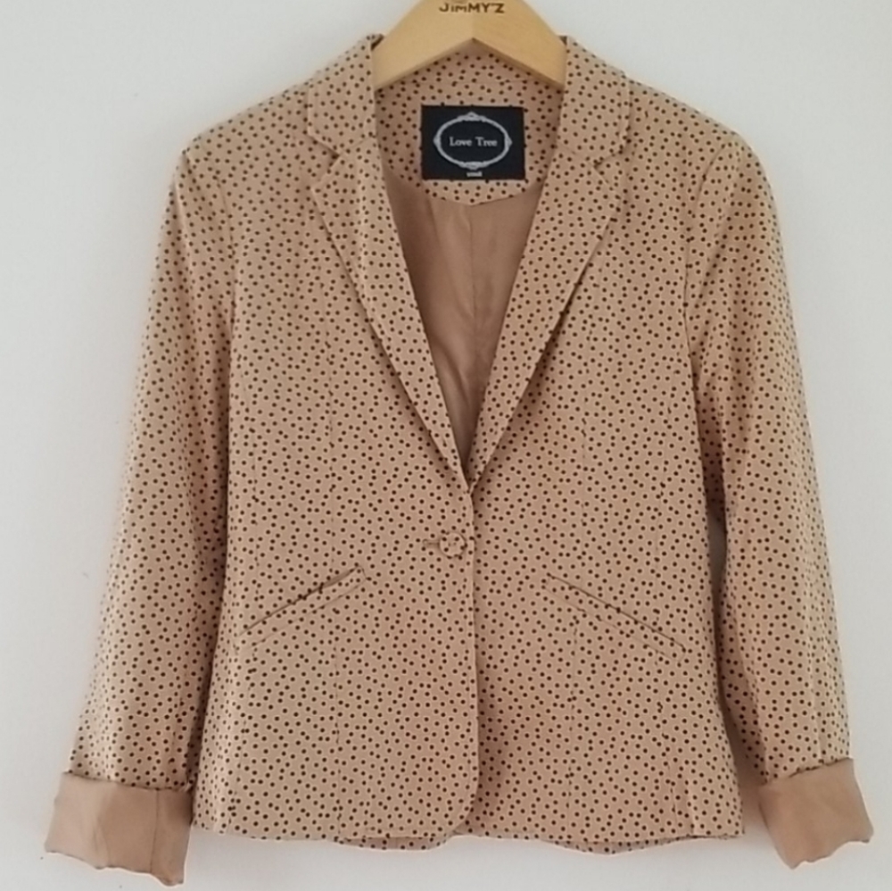 Love Tree Tan with black polka dots lined Blazer
